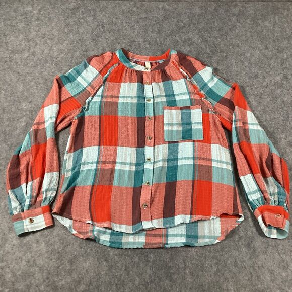 Anthropologie Pilcro Breezy Button Down Bohemian Plaid Buffalo Top Blouse Small - Picture 8 of 16